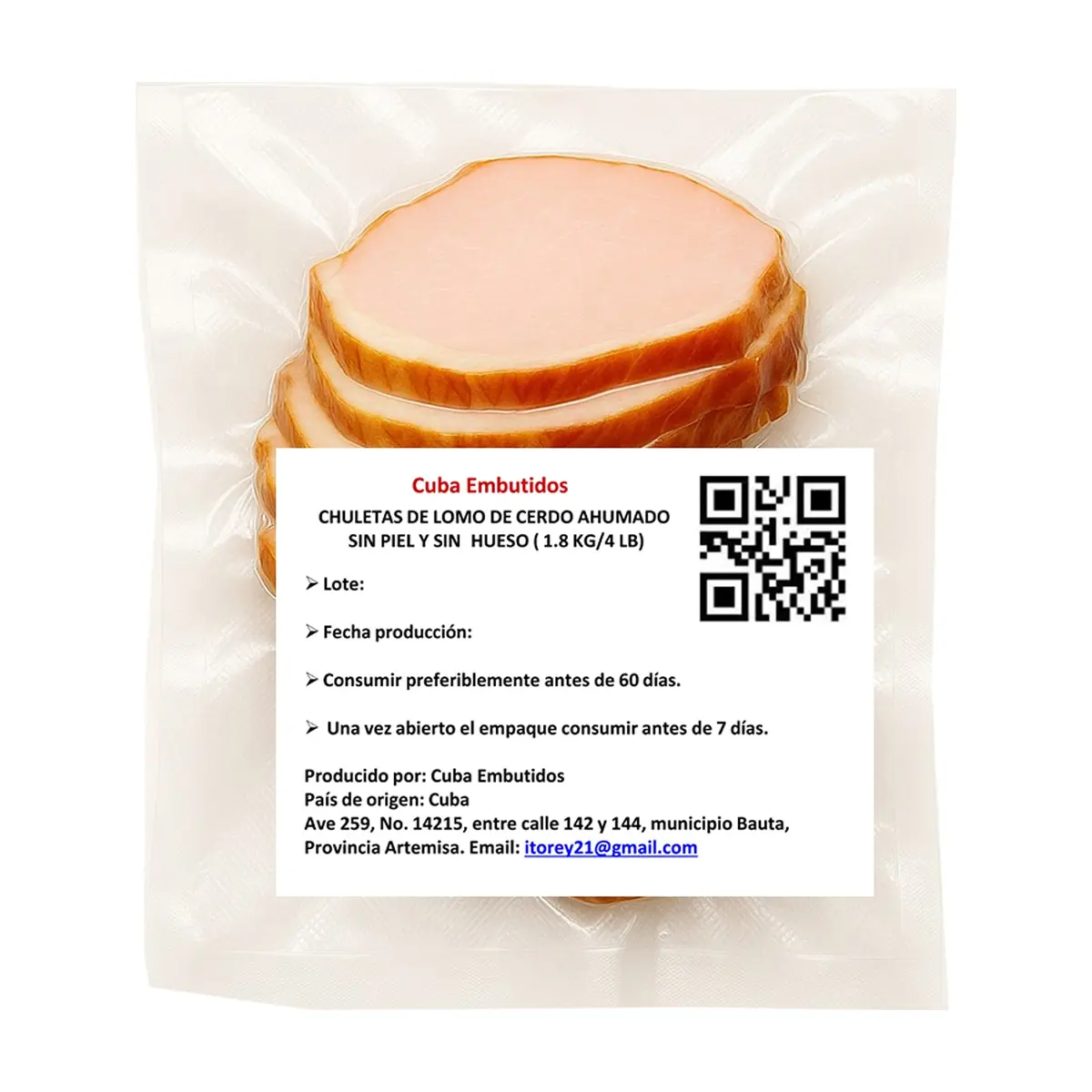 Chuletas de lomo de cerdo ahumado sin piel y sin hueso Cuba Embutidos (1.8 kg / 4 lb) - Thumbnail 4