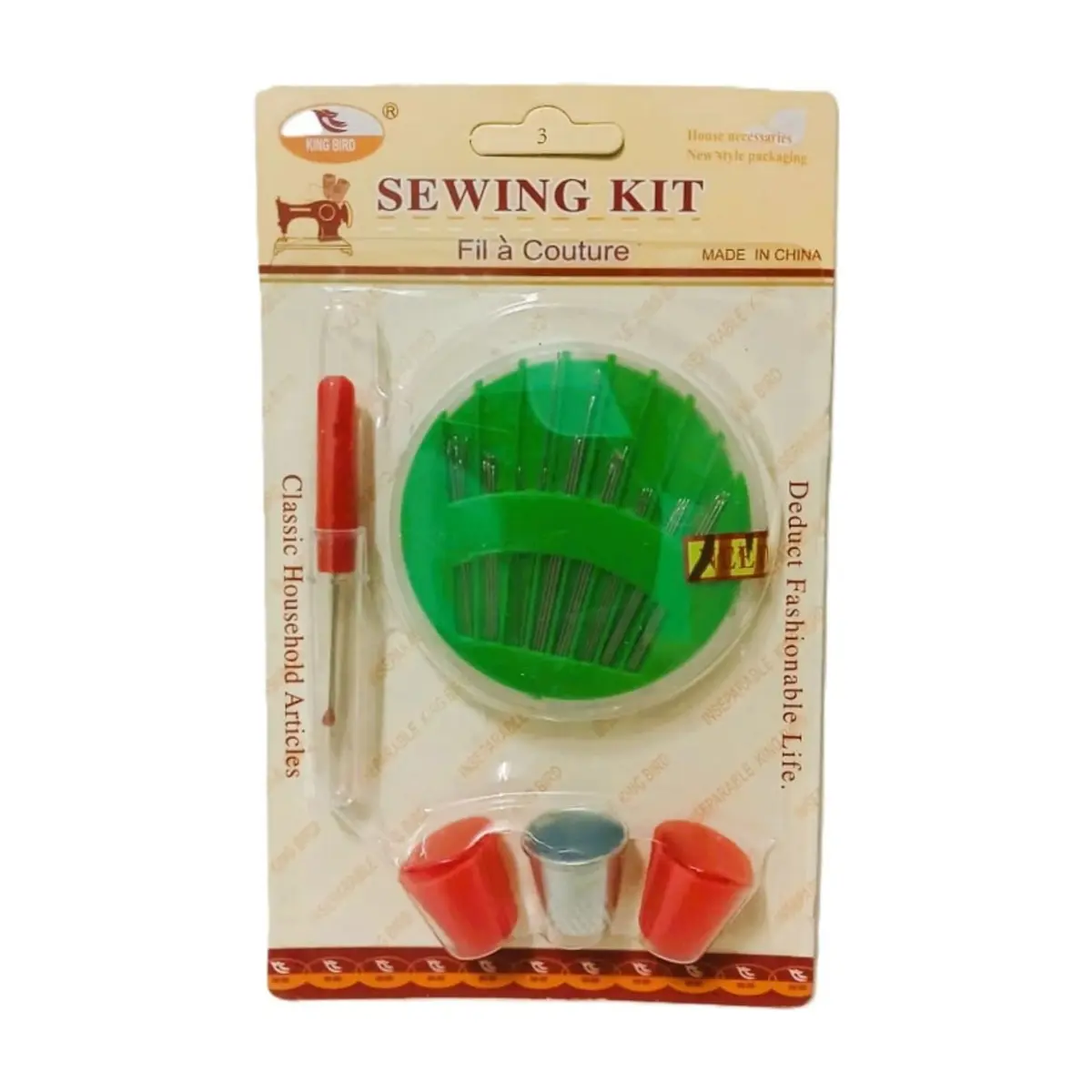 Kit de costura con agujas y dedales King Bird