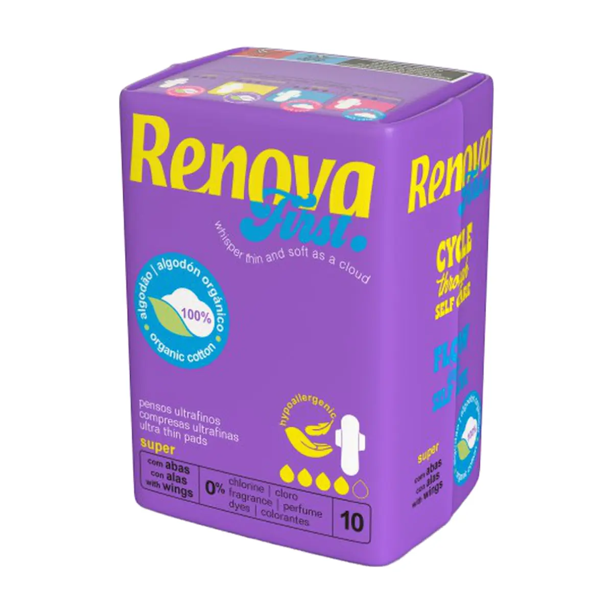 Toallas sanitarias ultrafinas con alas super Renova (10 U)