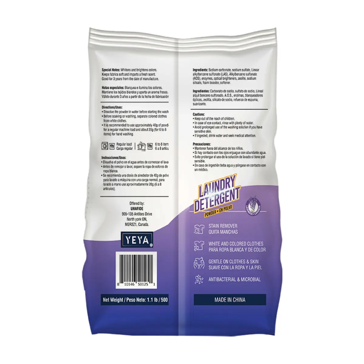 Detergente en polvo con aroma a lavanda Yeya (5 x 500 g / 1.1 lb) - Thumbnail 3