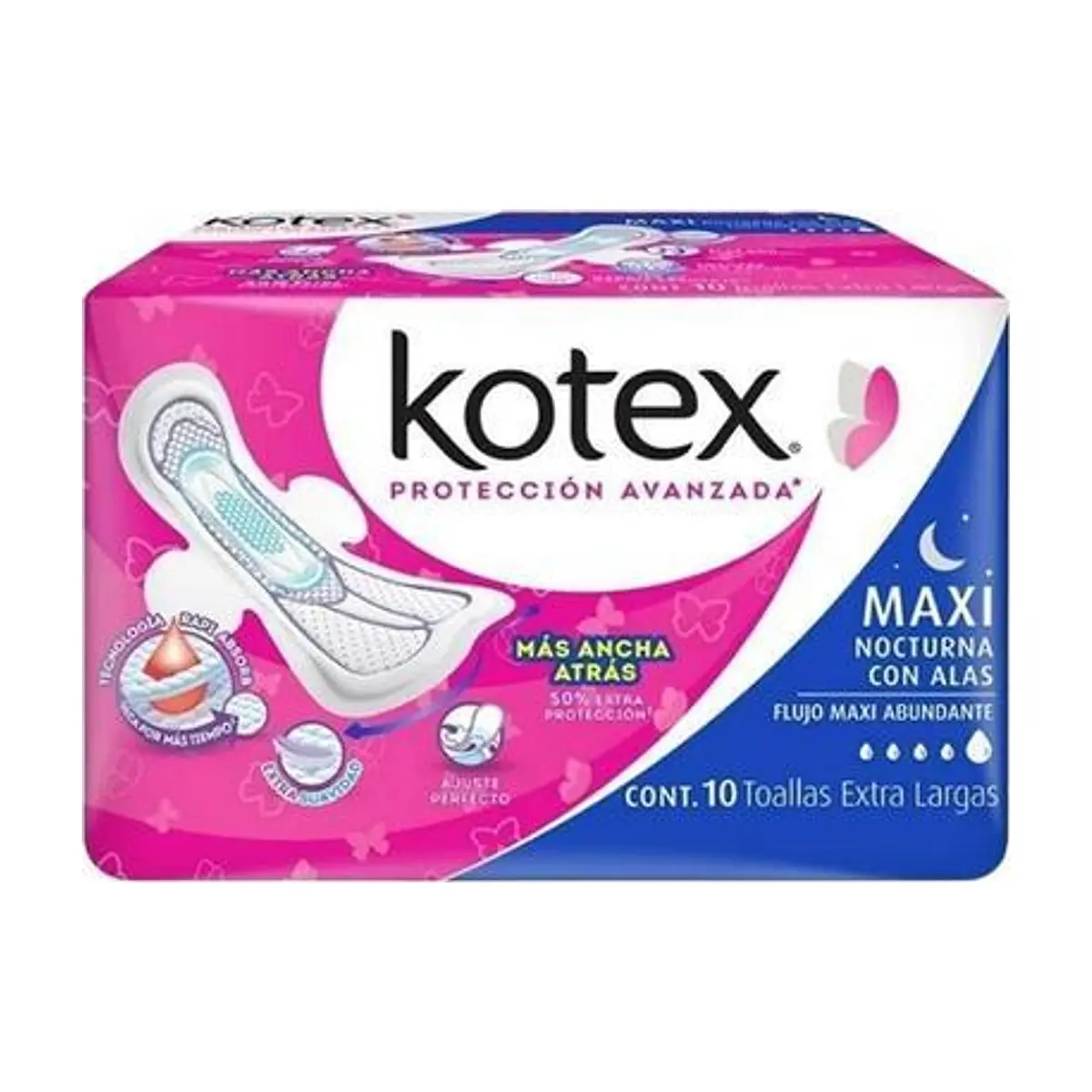 Toalla Femenina Maxi con Alas (10 u) KOTEX