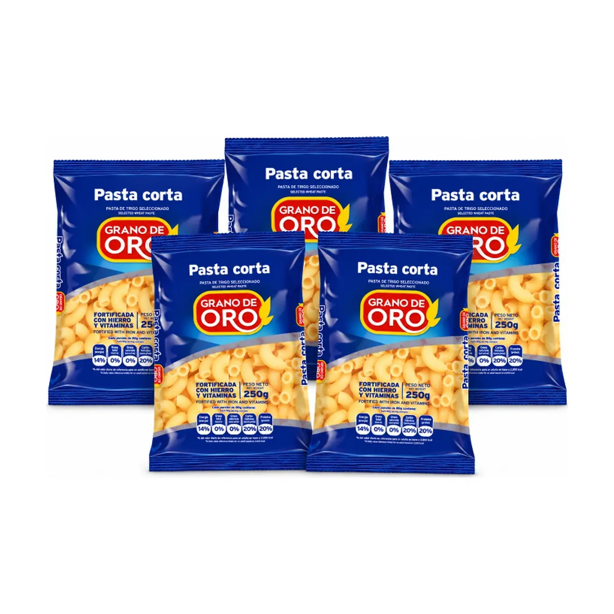 Pasta corta coditos Grano de Oro (5 x 250 g / 8.8 oz) - Imagen 1