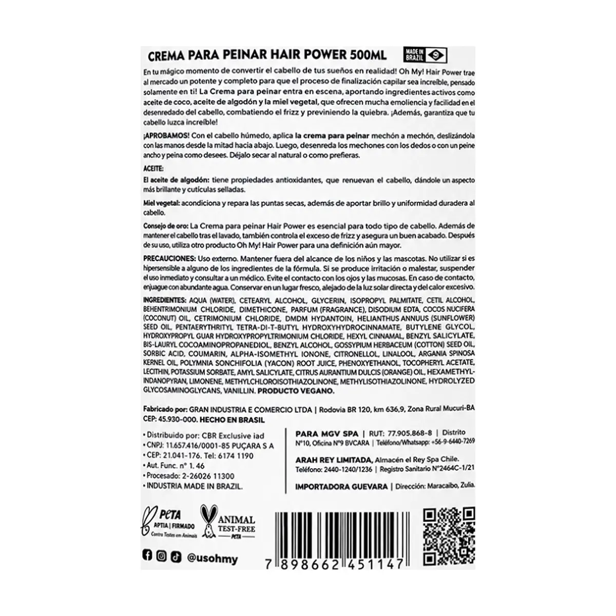 Crema para peinar desenredante Hair Power Oh My! Cosmetics (500 ml) - Thumbnail 3