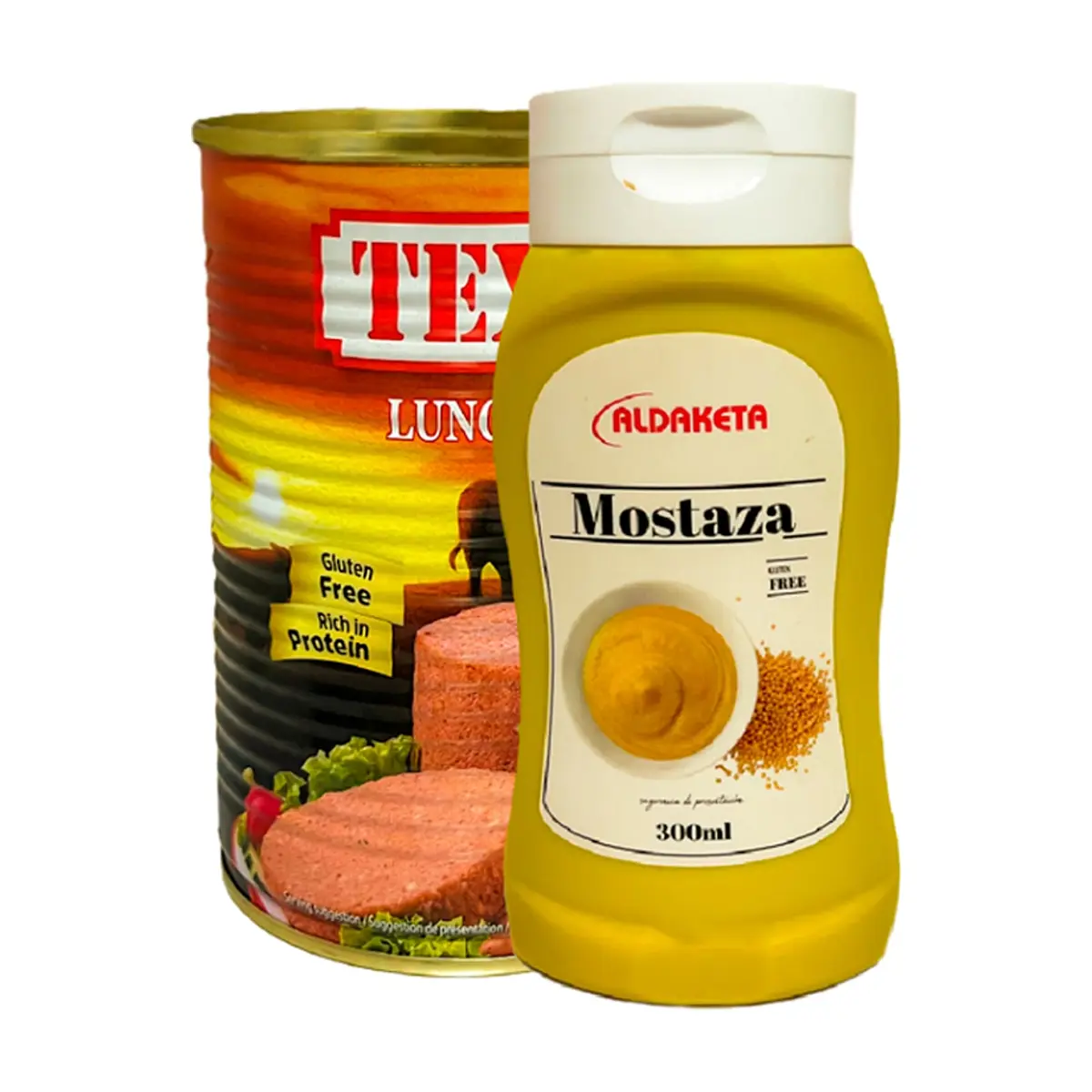 Mostaza Aldaketa (300 g / 10.5 oz) + Carne de res enlatada tipo spam Texana (400 g / 14.11 oz) - Imagen 1