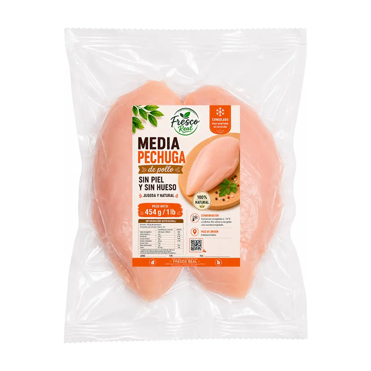 Media pechuga de pollo sin piel y sin hueso Fresco Real (454 g / 1 lb) - Miniatura 1