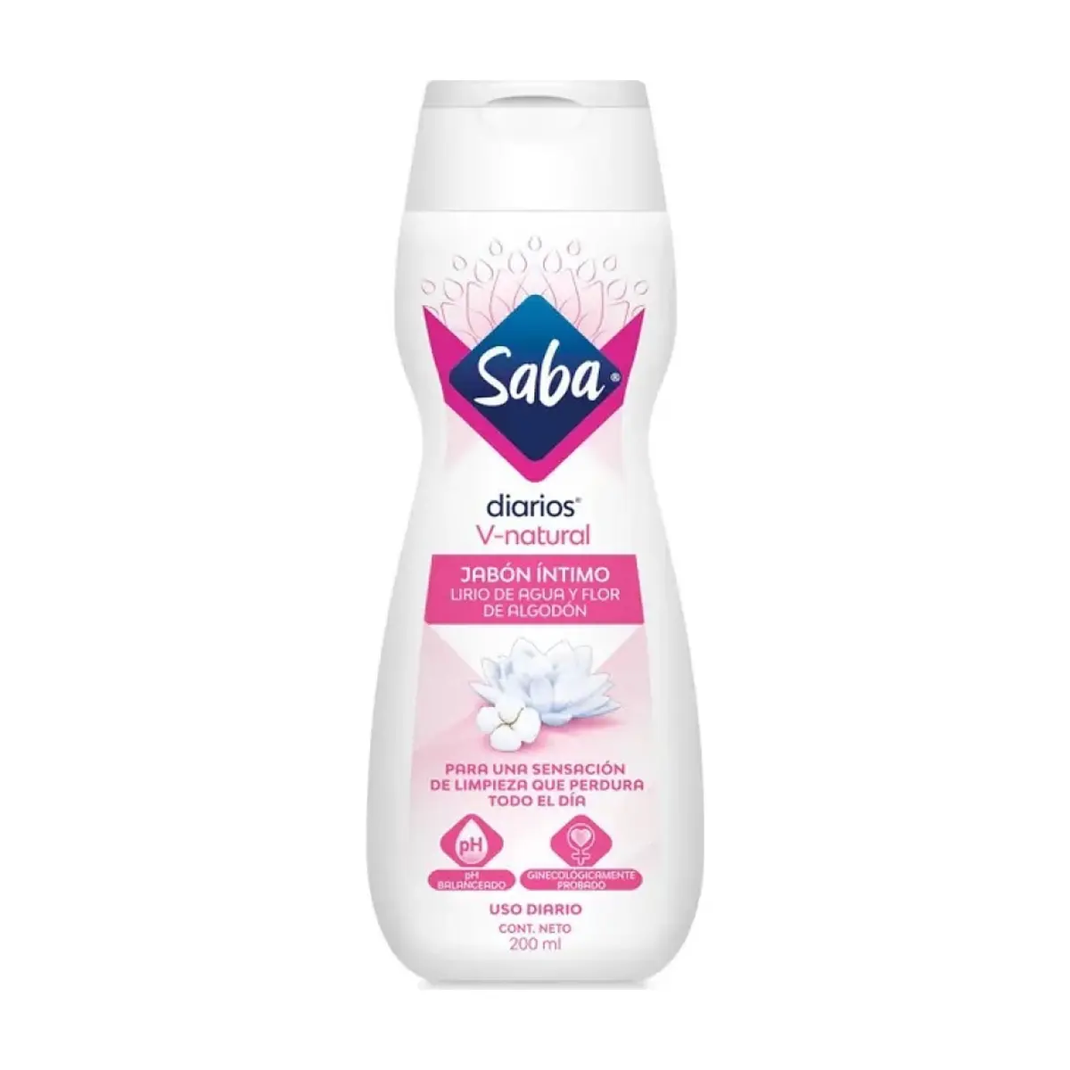 Jabón íntimo lirio de agua y flor de algodón V-natural Saba Diarios (200 ml)