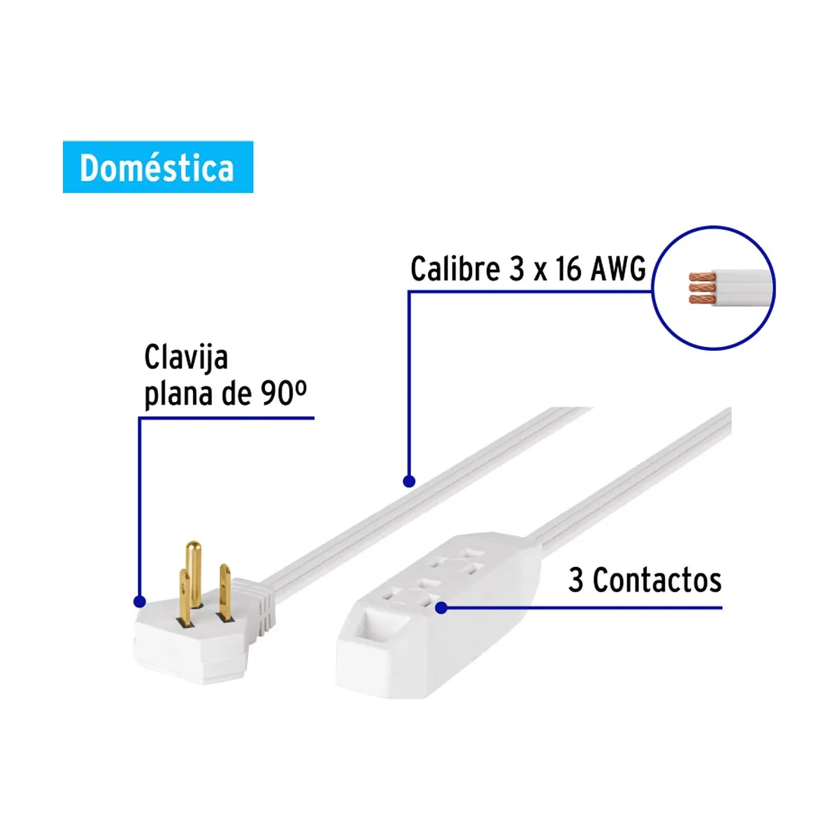 Extensión eléctrica con conexión a tierra de 4 m Volteck 49570 - Miniatura 2