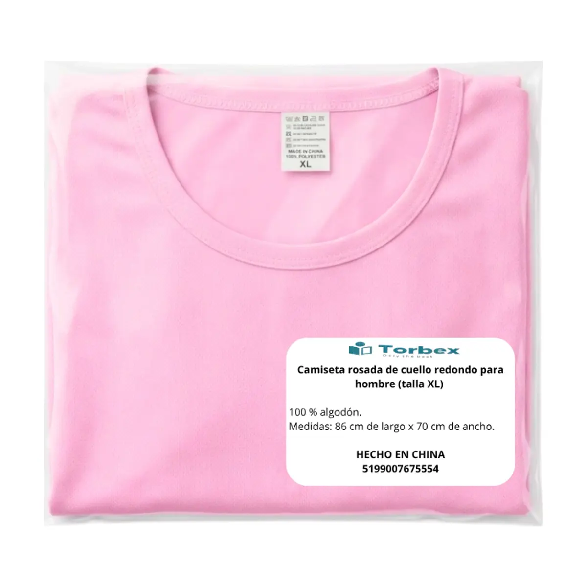 Camiseta rosada de cuello redondo para hombre (talla XL) Torbex - Thumbnail 2