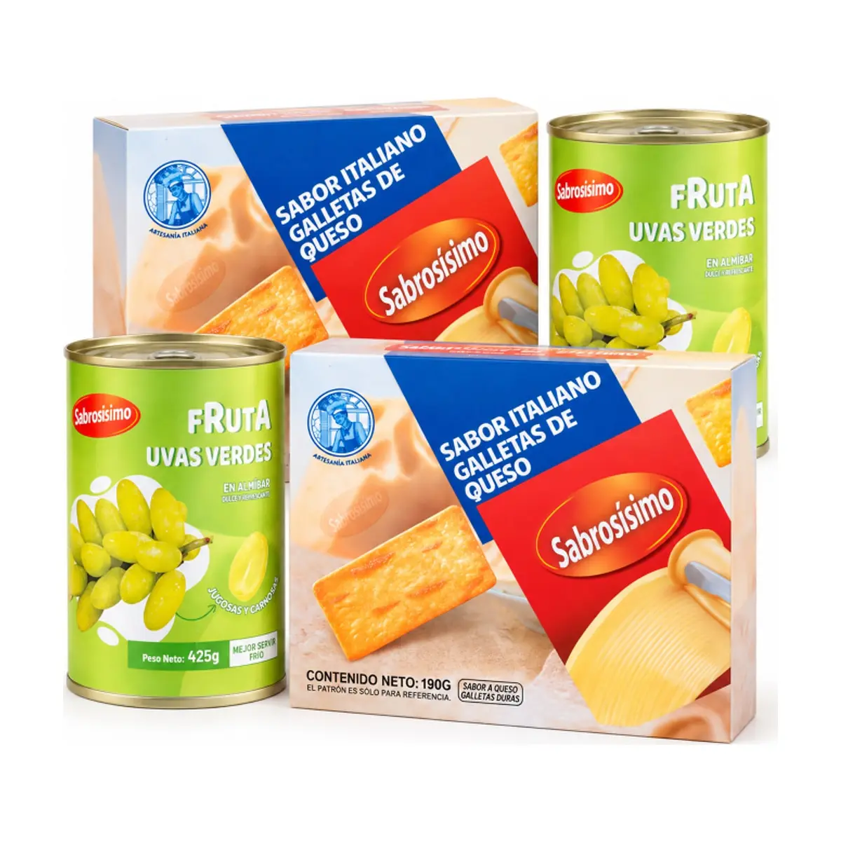 Combo uvas verdes en almíbar Sabrosísimo (2 x 425 g / 14.99 oz) +  Galletas de queso Sabrosísimo (2x 190 g / 6.70 oz)
