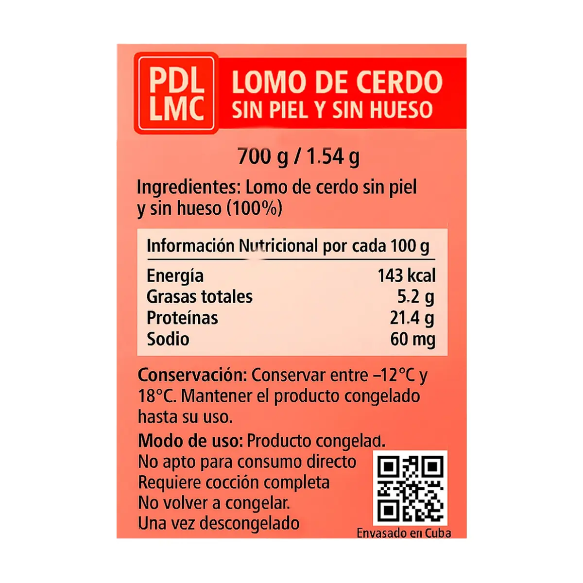 Lomo de cerdo sin piel y sin hueso PDL LMC (700 g / 1.54 lb) - Thumbnail 3