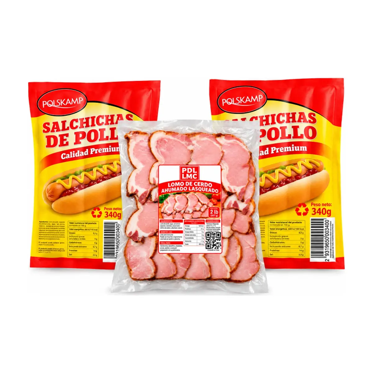 Salchichas de pollo + Lomo de cerdo ahumado lasqueado