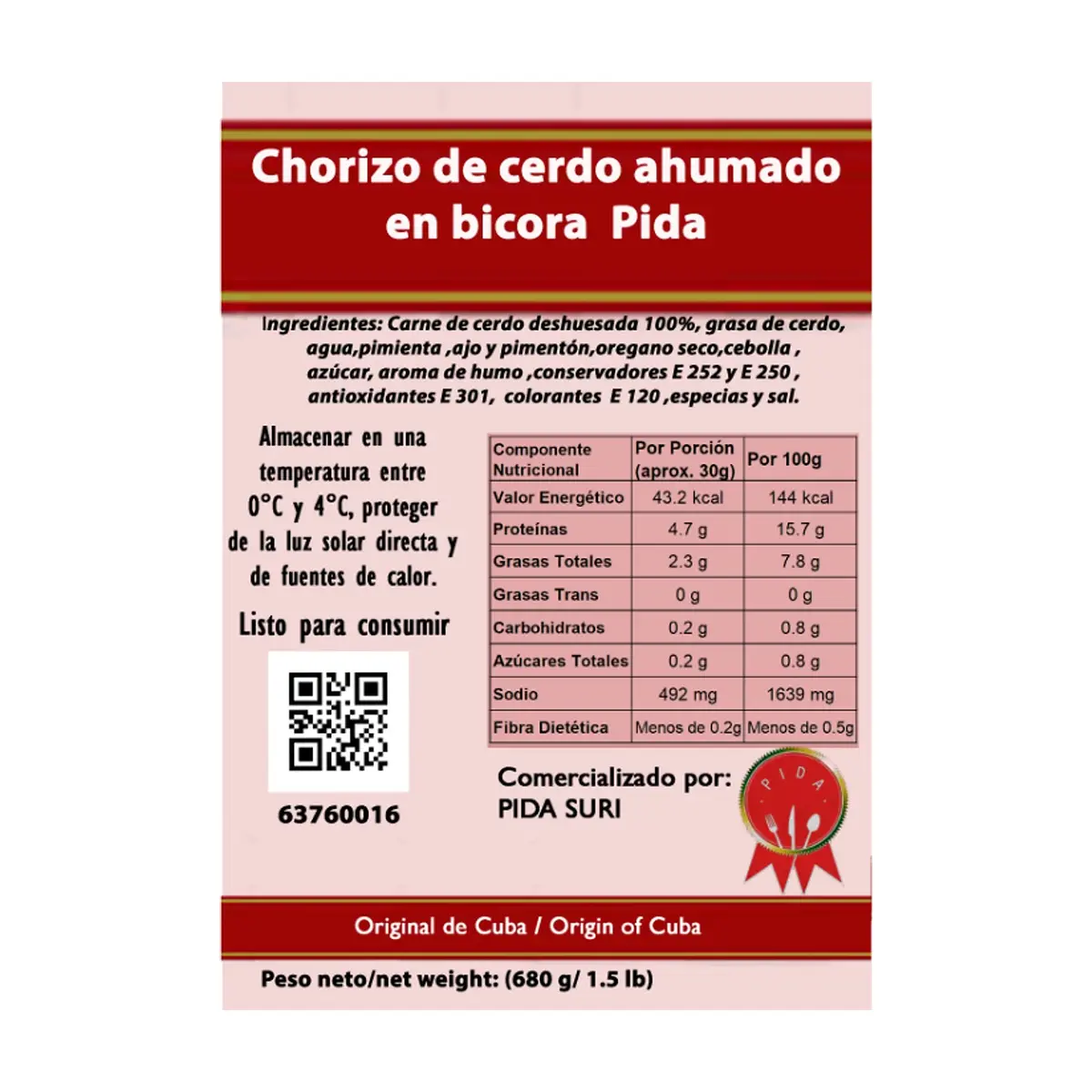 Chorizo de cerdo ahumado en bicora Pida (680 g / 1.5 lb) - Thumbnail 3