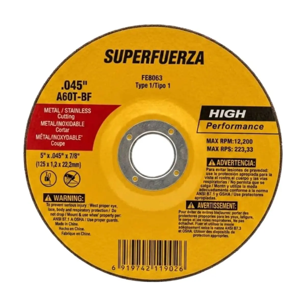 Disco de corte de metal 5" x 0.045" x 7/8" FE8063 Superfuerza - Thumbnail 3