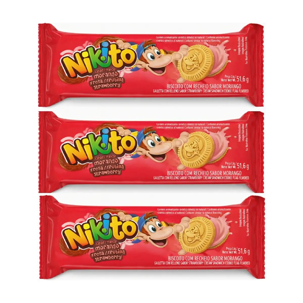 Galletas dulces con crema sabor fresa Nikito (3 x 51.6 g / 1.82 oz)