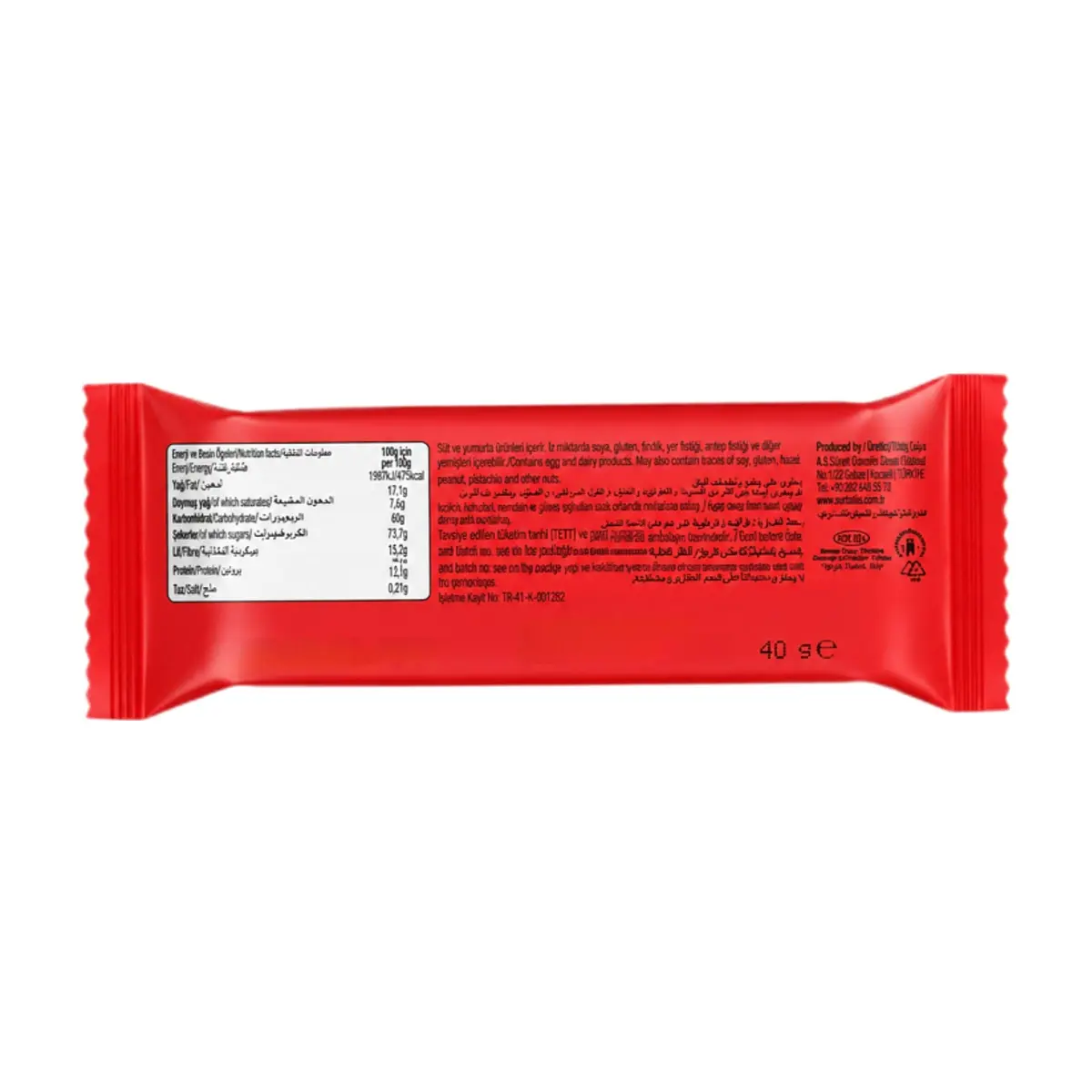 Barra de caramelo de maíz arroz crujiente y turrón recubierta de cacao Crash Tayas (40 g / 1.41 oz) - Thumbnail 2