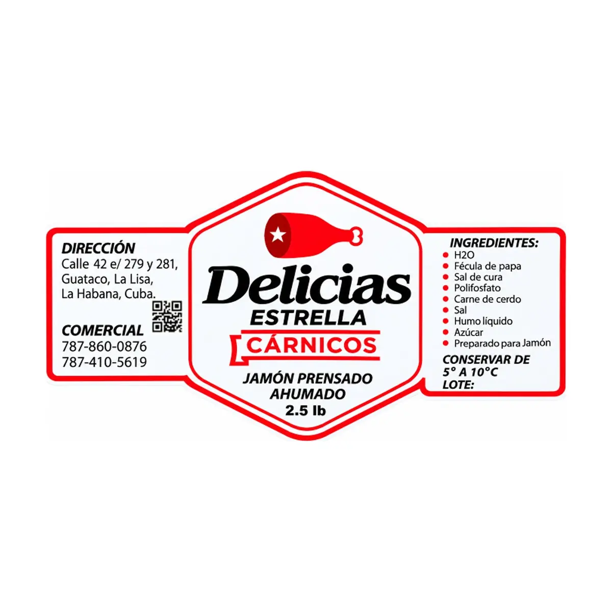 Jamón prensado ahumado malla roja Delicias Estrella (1.13 kg / 2.5 lb) - Thumbnail 2