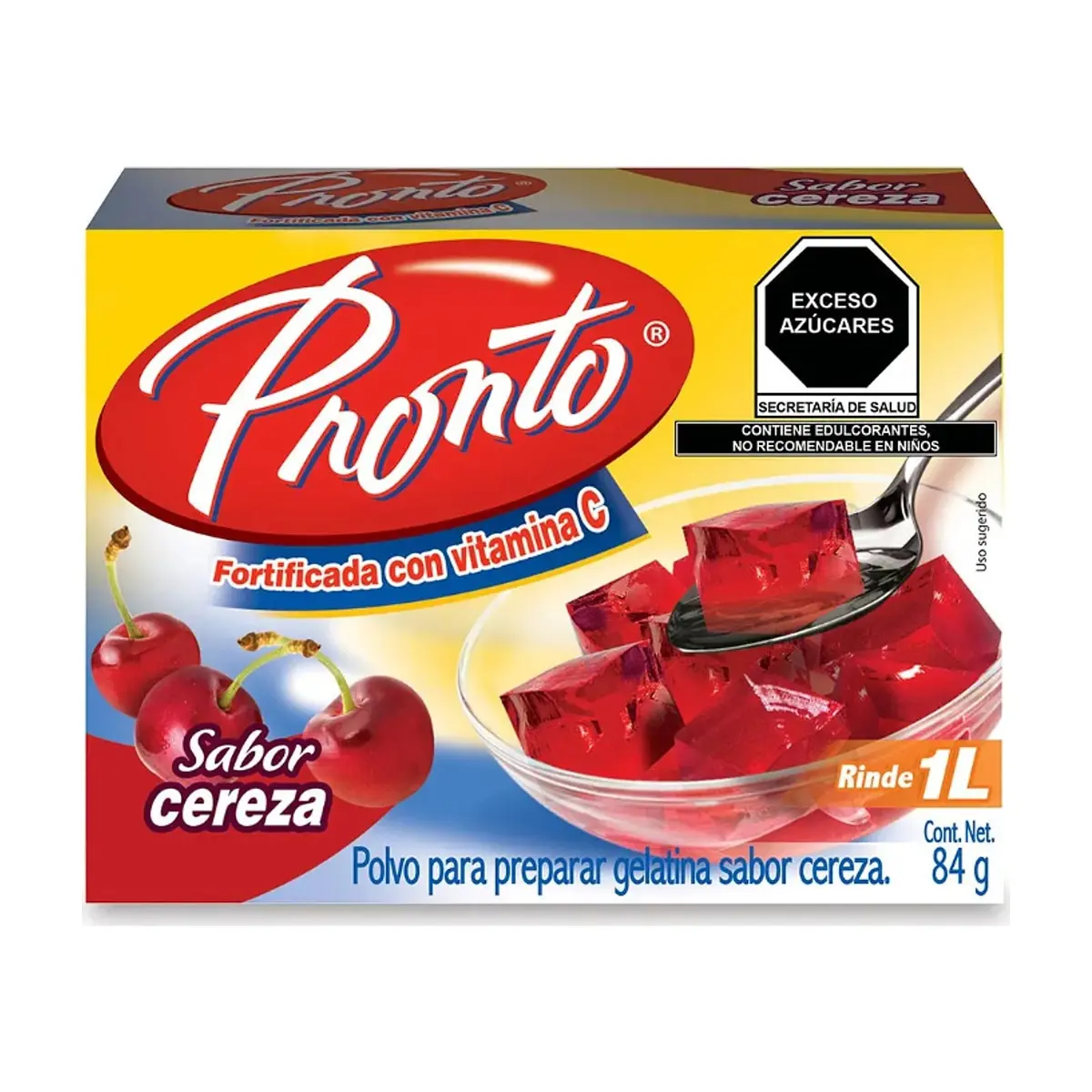 Polvo para preparar gelatina sabor cereza fortificada con vitamina C Pronto (84 g / 2.9 oz)