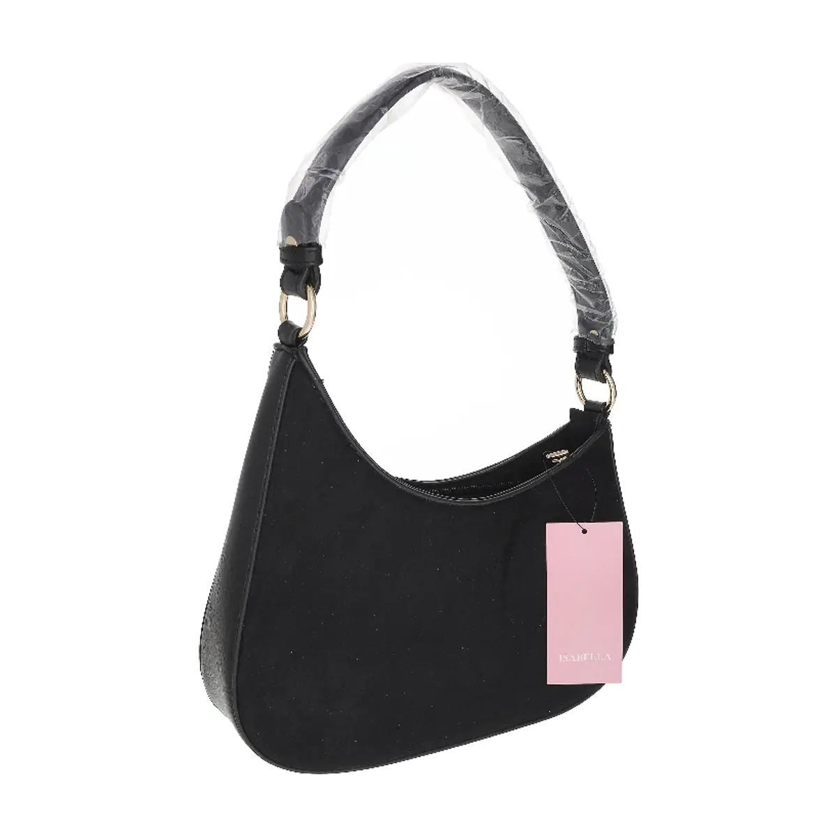 Bolso de hombro negro con acabado gamuza y asa ajustable Isabella (1 U) - Thumbnail 2