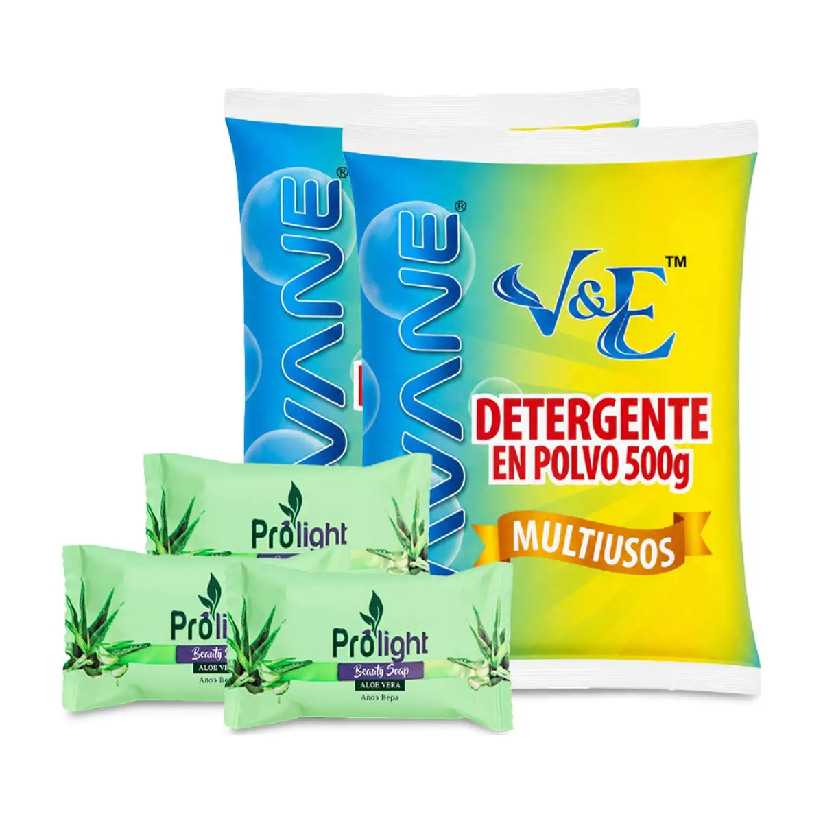 Combo de higiene y limpieza #6: Detergente en polvo multiuso con aroma floral Lavane + Jabón de belleza con fragancia aloe vera Prolight