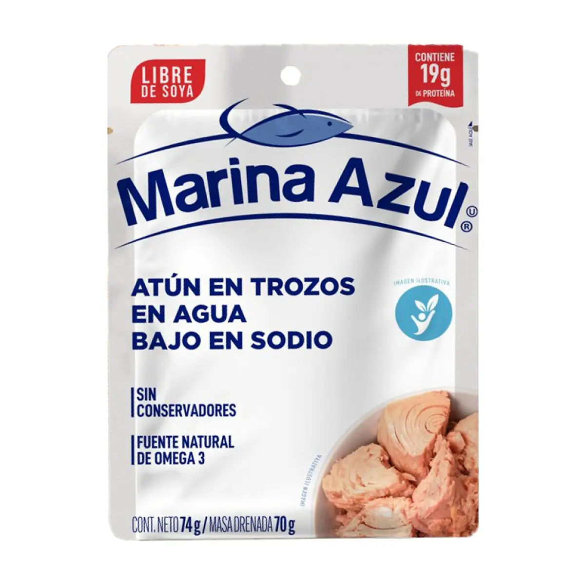 Atún en trozos en agua bajo en sodio Marina Azul (74 g / 2.61 oz)