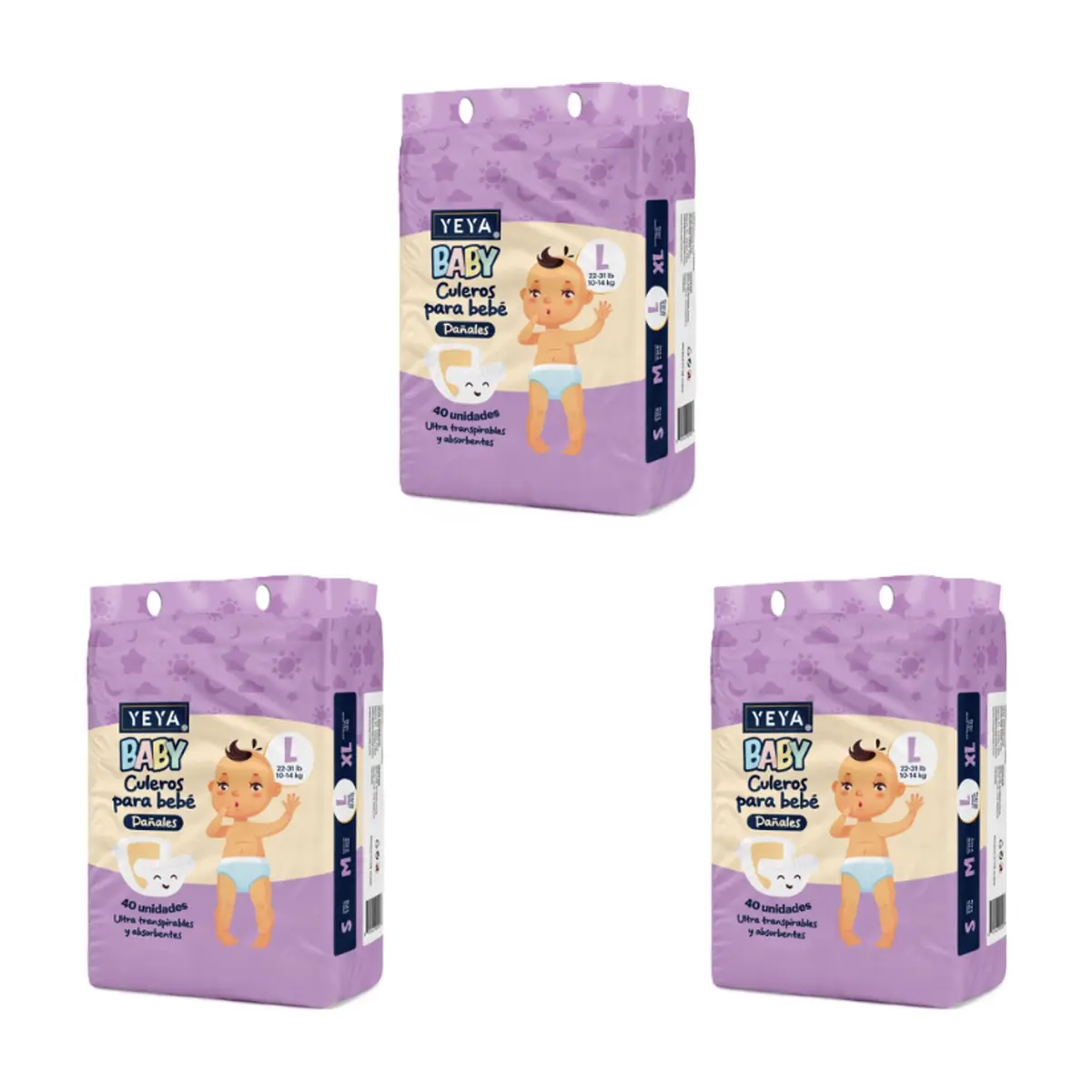 Pañales desechables para bebé talla L YEYA (3 x 40 U)