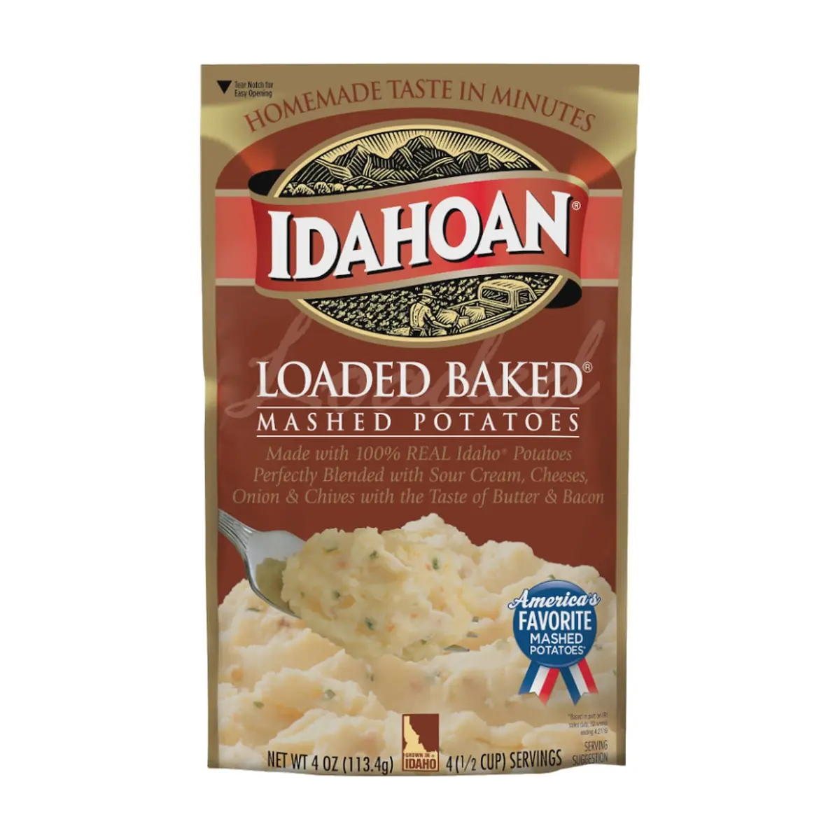 Puré de papas crema agria y cebollino, sabor mantequilla y tocino Idahoan (113.4 g / 4 oz) - Miniatura 1