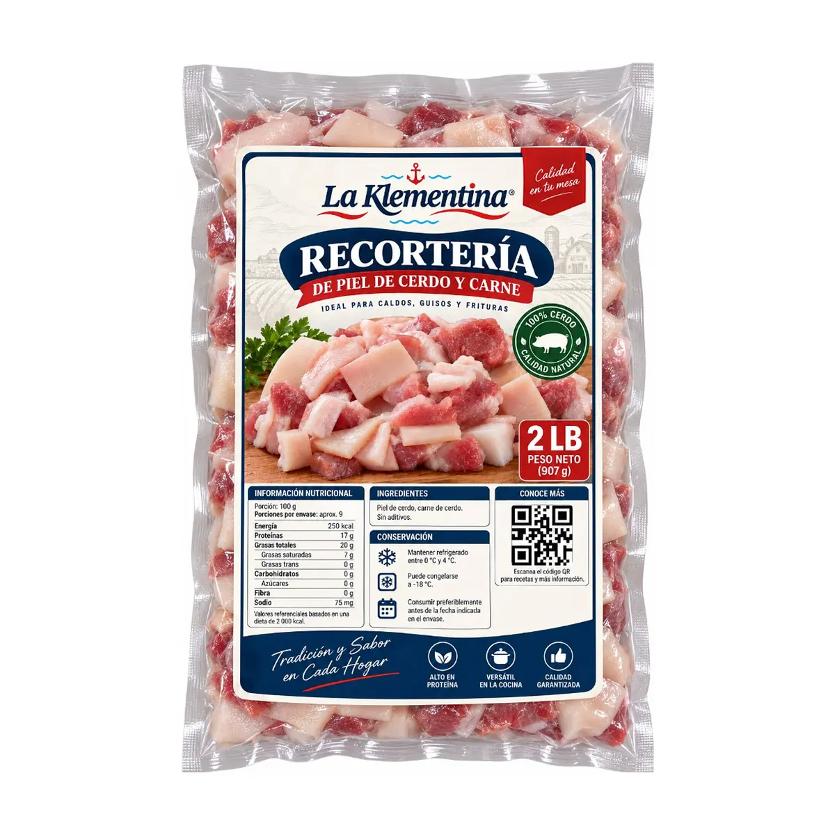 Recortería de piel de cerdo y carne La Klementina (907 g / 2 lb)