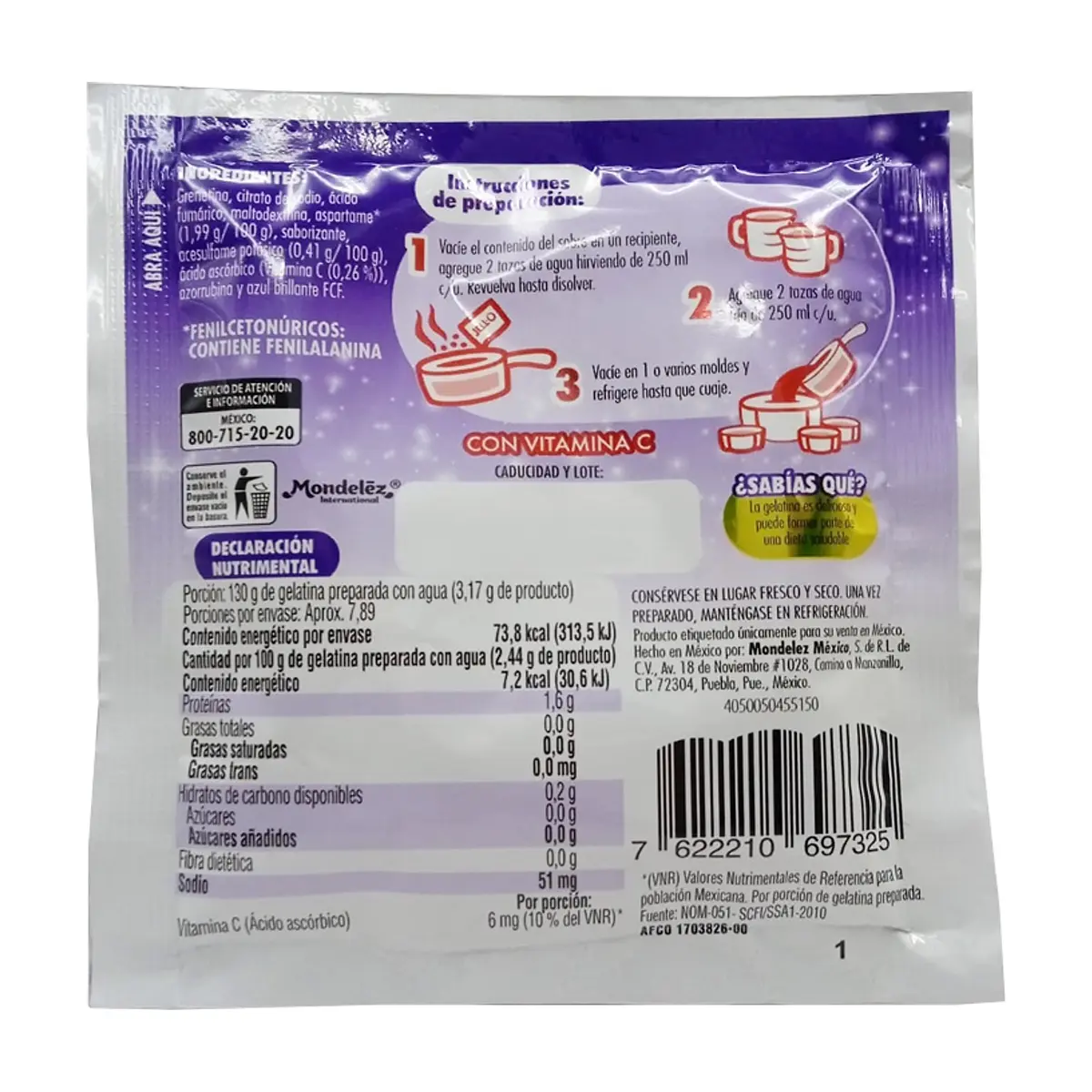 Gelatina sin azúcar fortificada con vitamina C sabor uva Jell-O (25 g) - Thumbnail 2