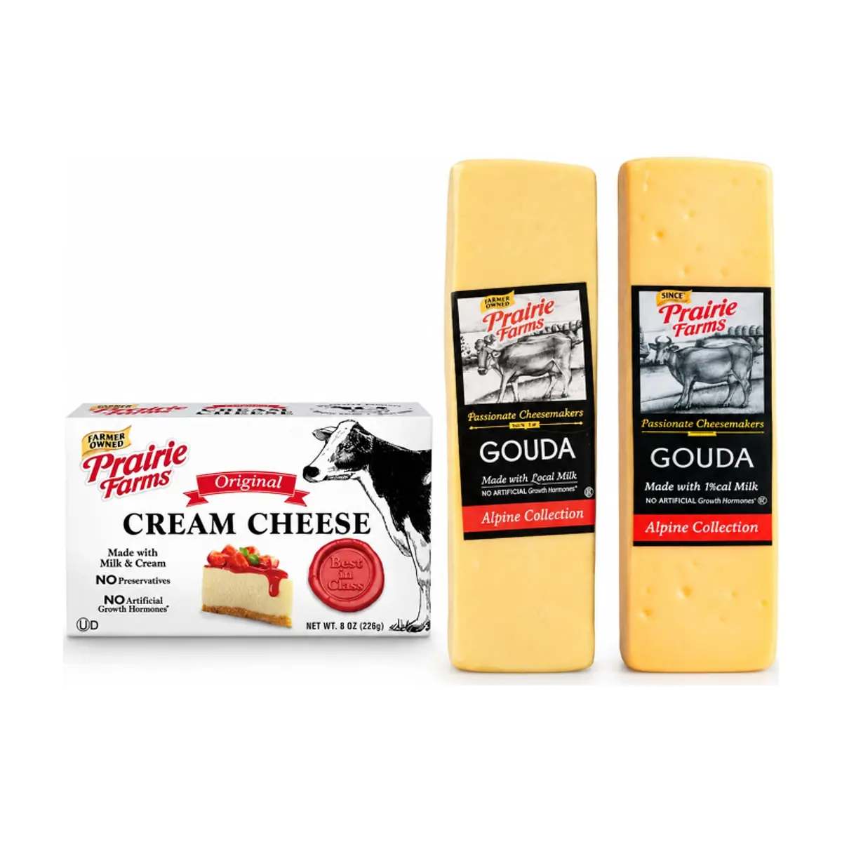 Queso crema Prairie Farms (226 g / 8 oz)+Queso Gouda Prairie Farms (2.9 kg / 6.39 lb)+Queso tipo gouda Prairie Farms (3 kg / 6.6 lb)