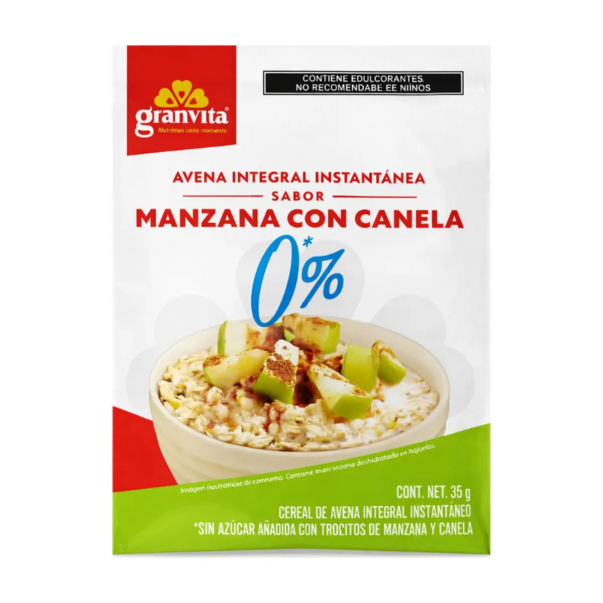 Avena integral instantánea sin azúcar sabor manzana con canela Granvita (35 g / 1.23 oz) - Thumbnail 5