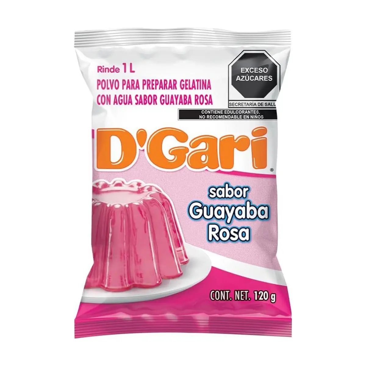 Polvo para preparar gelatina con agua sabor guayaba rosa D'Gari (120 g / 4.23 oz)