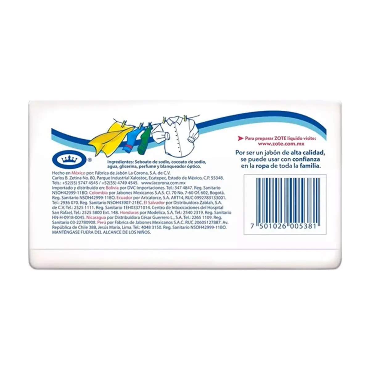 Jabón de lavar blanco en barra Zote (200 g / 7.05 oz) - Miniatura 2
