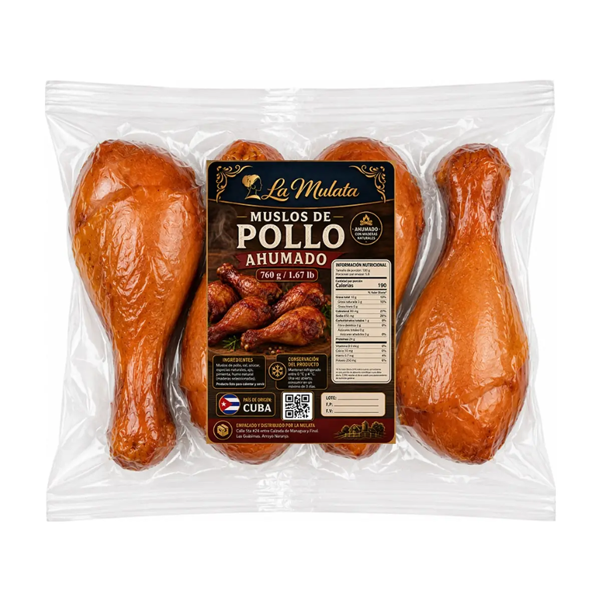 Muslos de pollo ahumados La Mulata (760 g / 1.67 lb)
