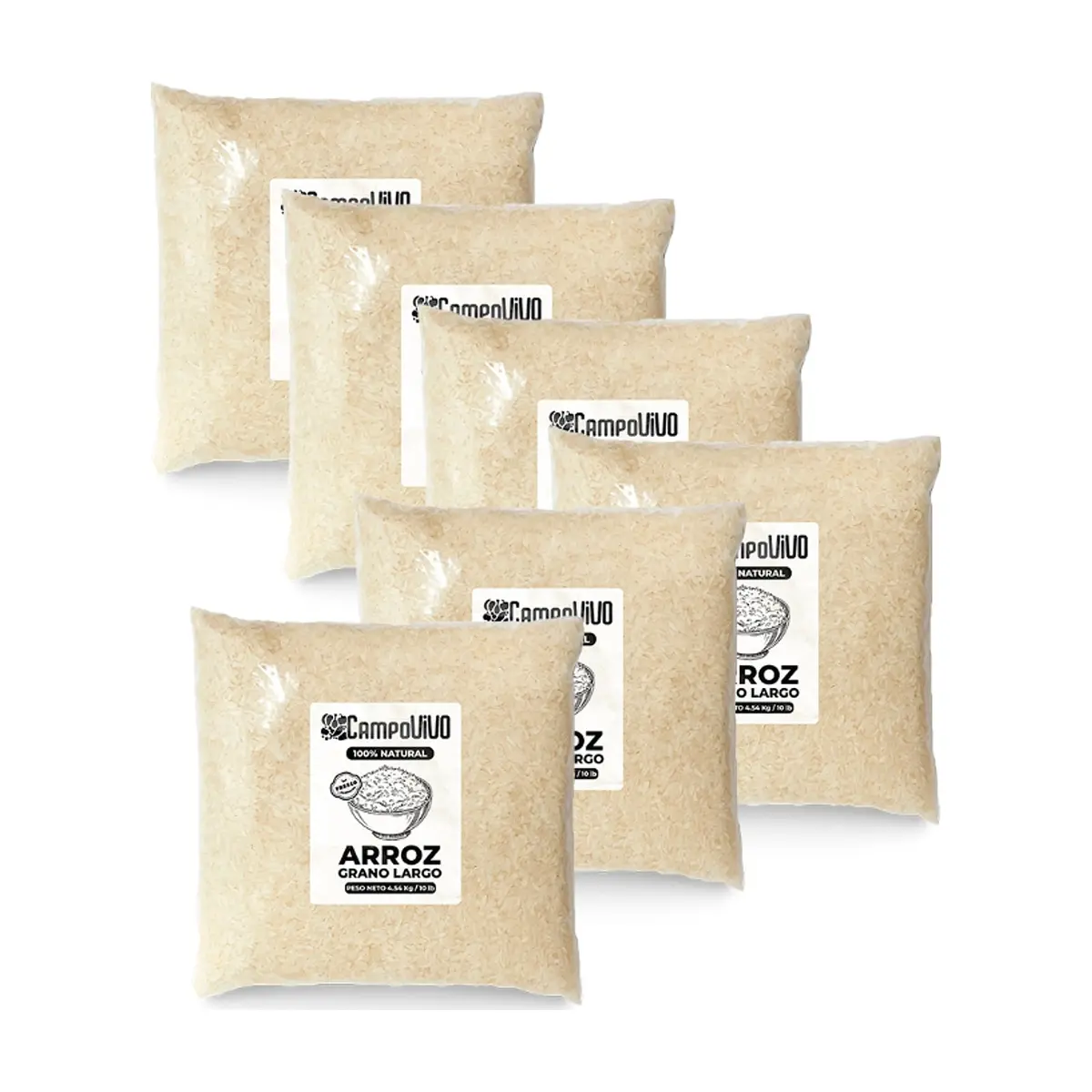 Arroz de grano largo Campo Vivo (6 x 4.54 kg / 10 lb)
