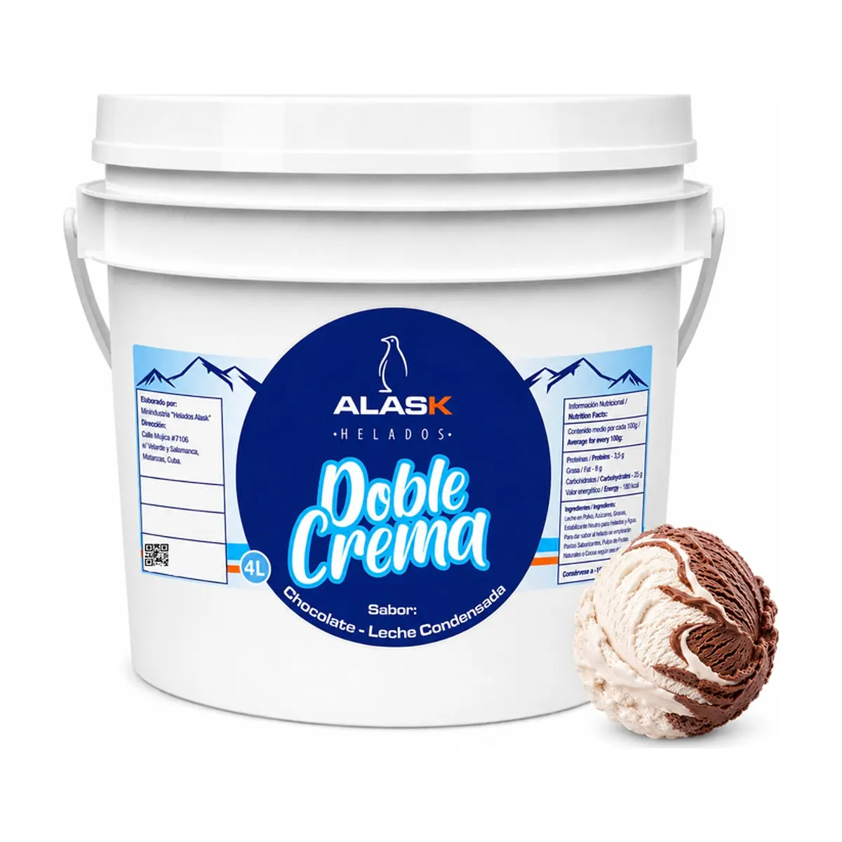 Helado doble crema sabor chocolate y leche condensada Alask (4 L)