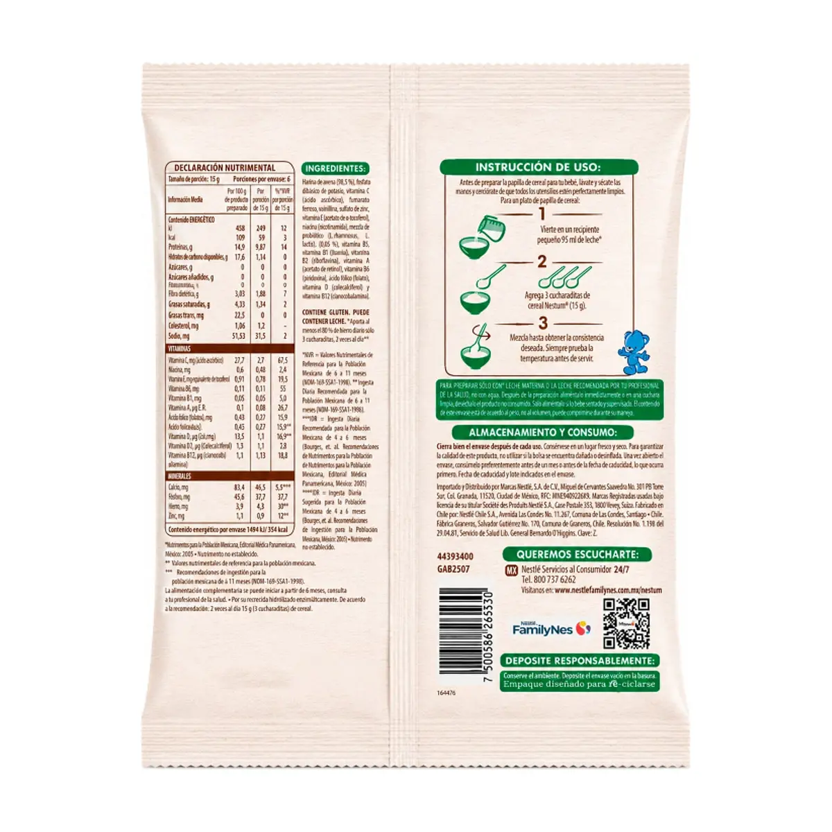Cereal seco de avena para lactantes a partir de los 6 meses sin azúcar añadida Nestlé Nestum (90 g / 3.17 oz) - Thumbnail 2