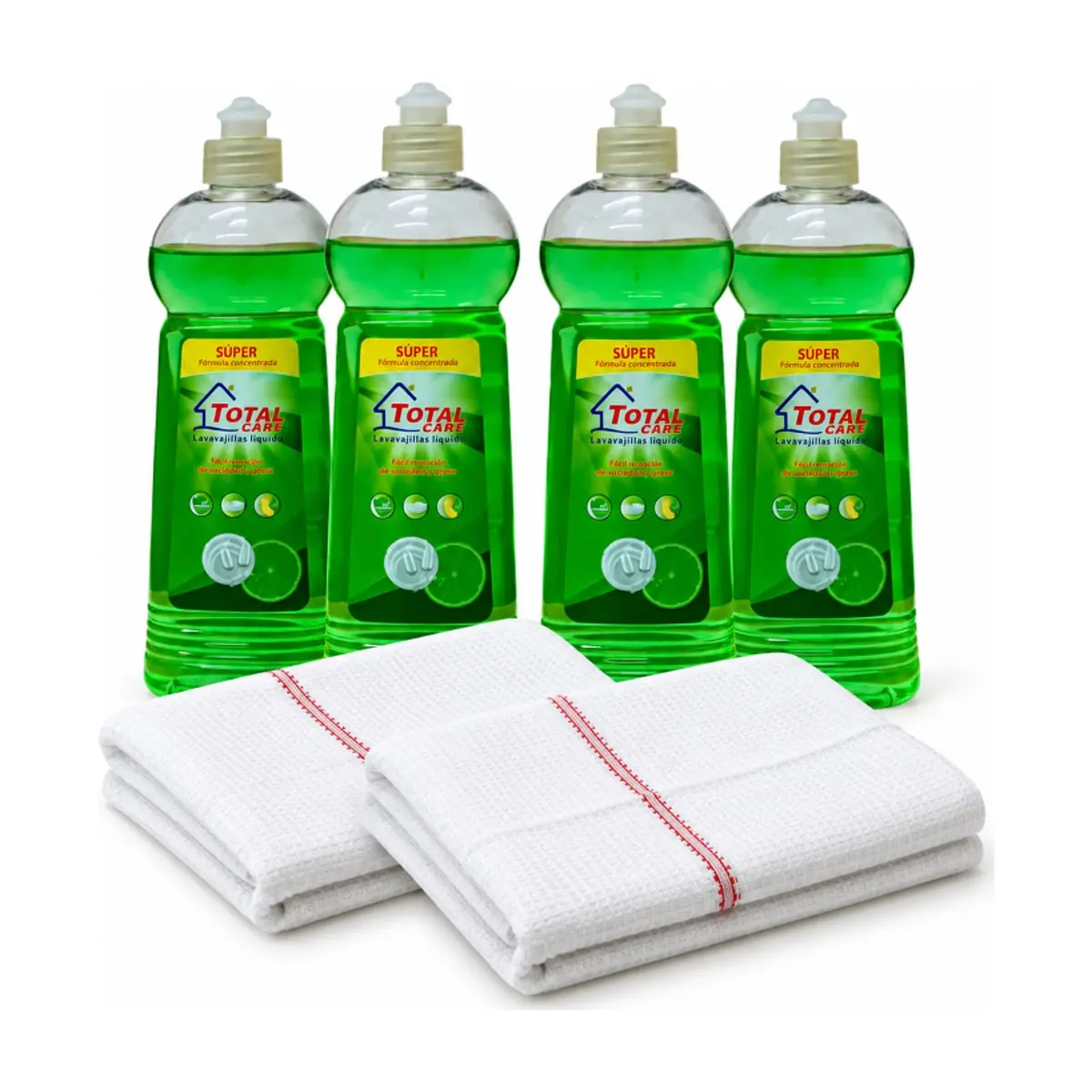 Combo Lavavajillas líquido Total Care (4 x 500 ml / 16.91 fl oz) + 2 Frazada de piso 60 cm x 80 cm Celeste