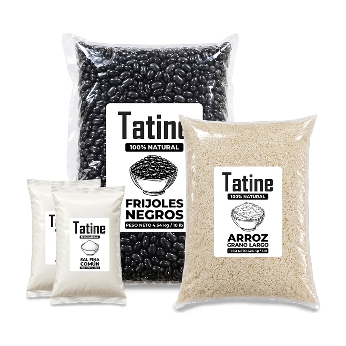 Combo básico Tatine #14: Frijoles negros Tatine + Arroz de grano largo Tatine + Sal fina común Tatine