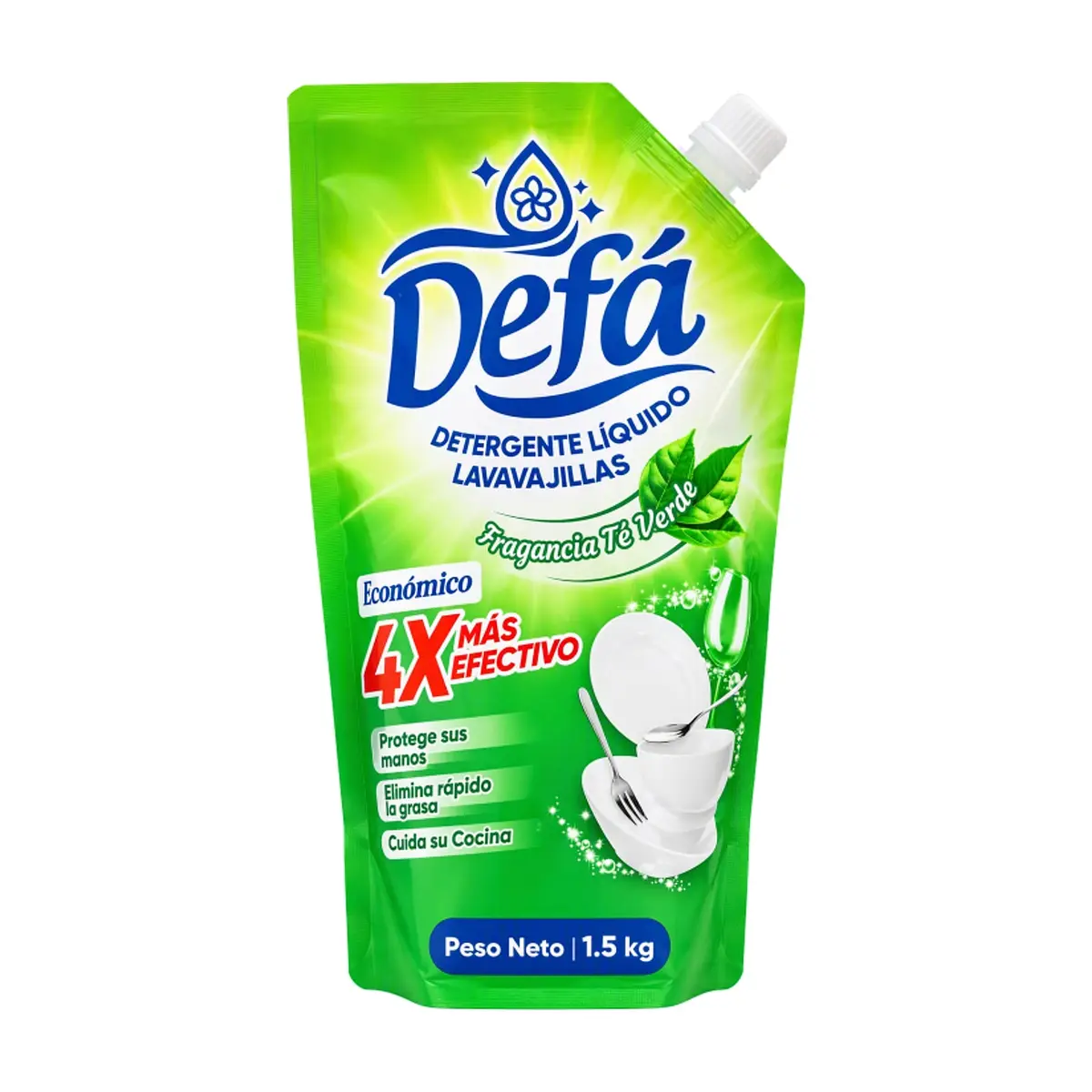 Detergente líquido lavavajillas fragancia Té Verde Defá (1.5 kg / 3.3 lb)
