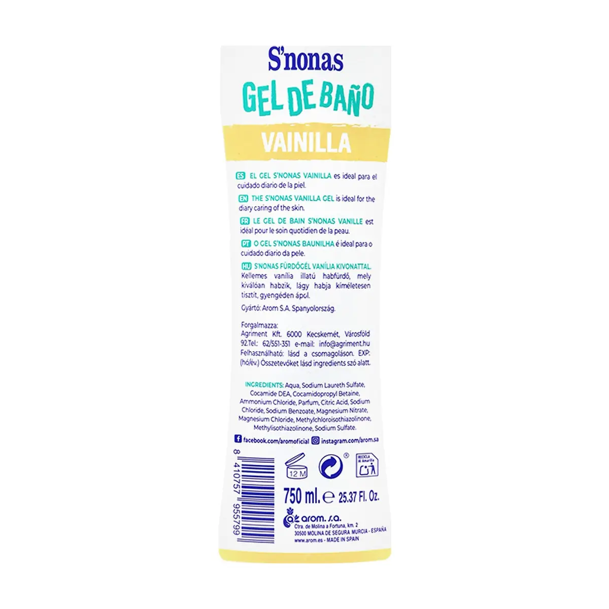 Gel de baño Vainilla S'nonas (750 ml) - Thumbnail 3