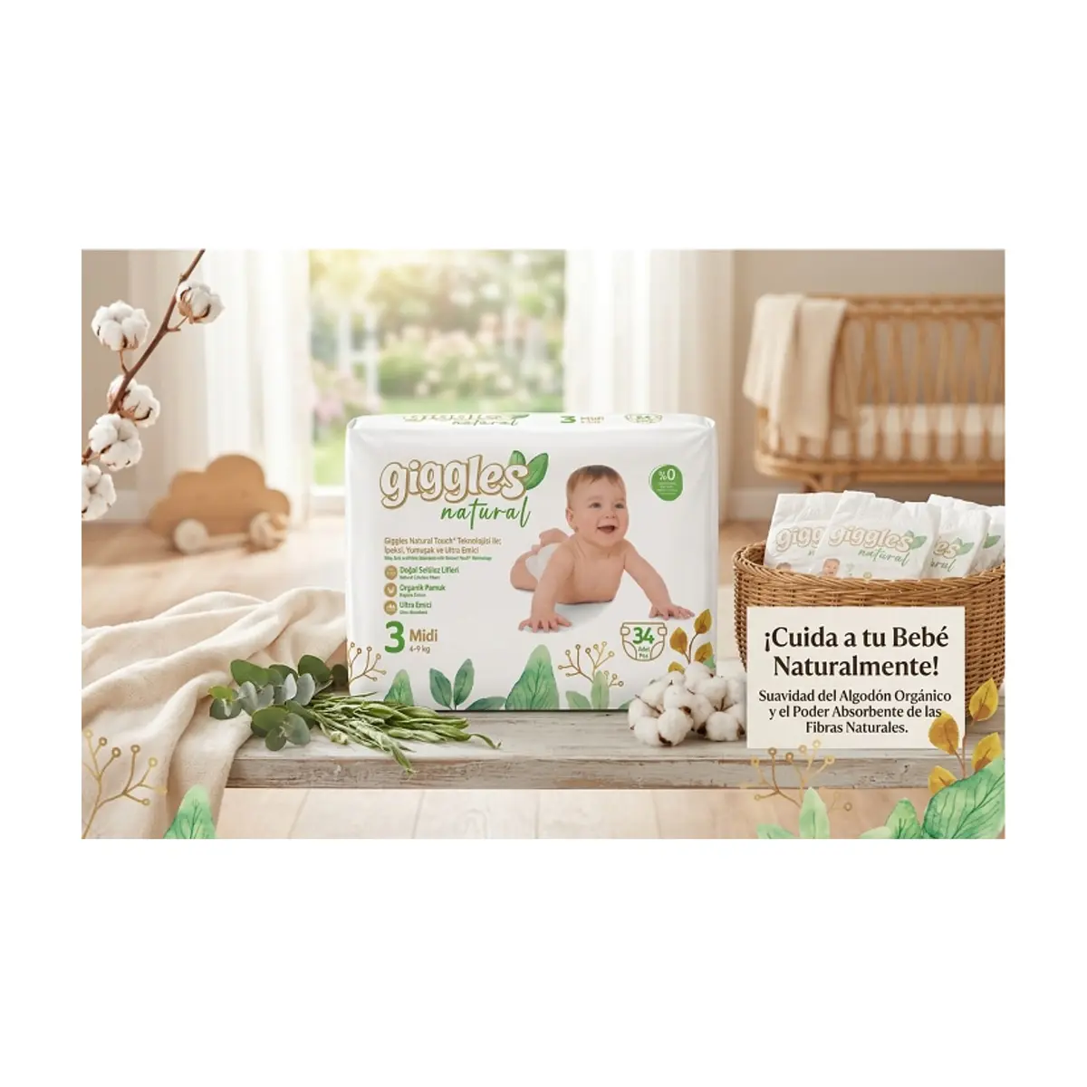 Pañales ecológicos midi talla 3 Giggles Natural (34 U) - Thumbnail 5