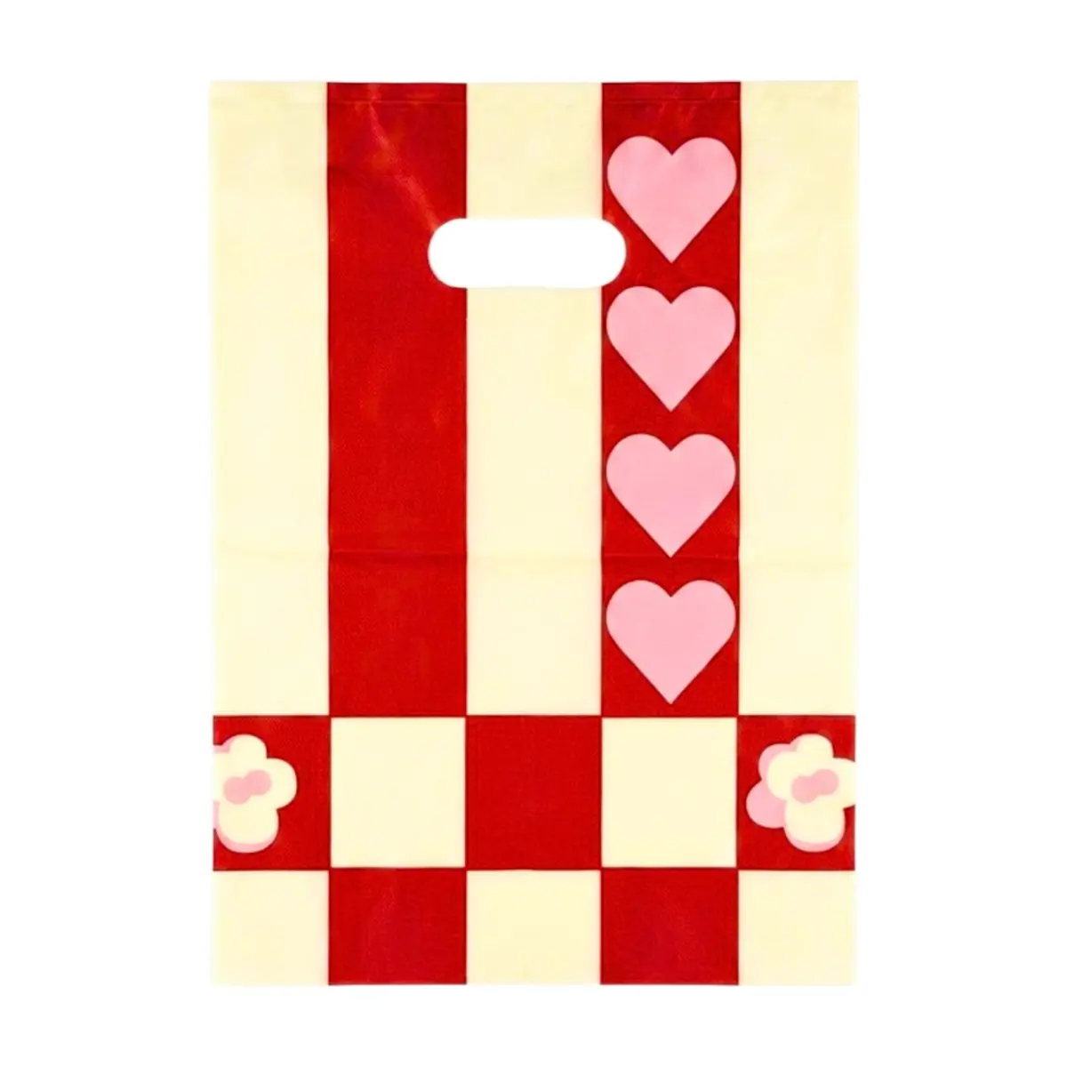 Bolsa de nylon con asa troquelada y diseño decorativo con cuadros, corazones y pequeñas flores Tiara