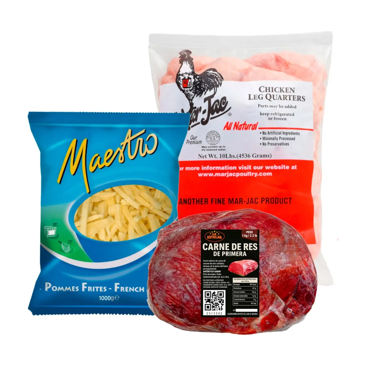 Combo carne de pollo y res con papas fritas