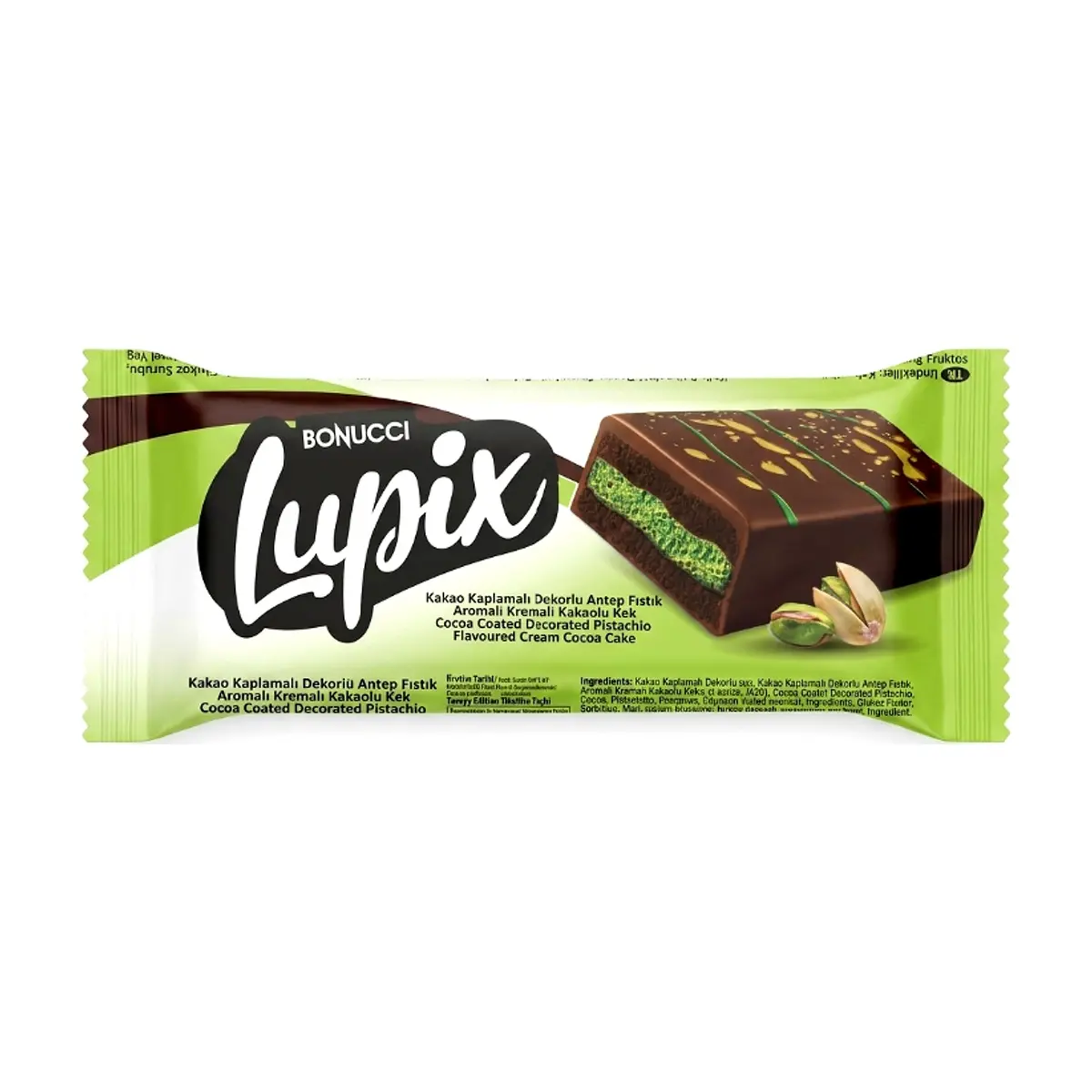 Pastel de chocolate relleno y decorado con crema de pistacho Lupix Bonucci (40 g / 1.41 oz)