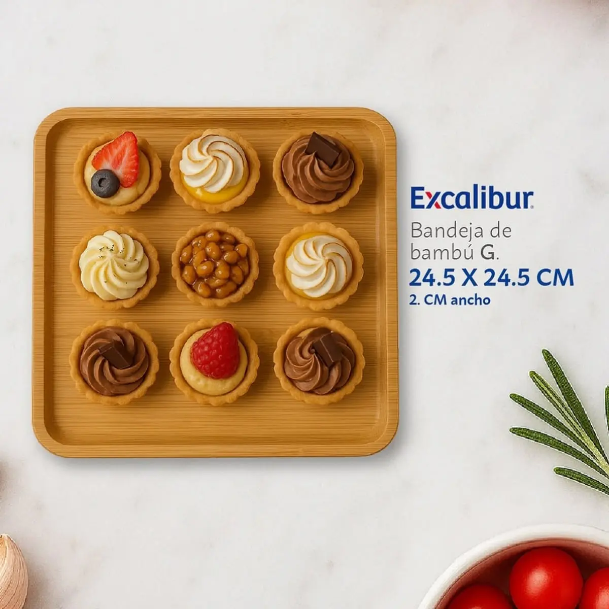 Bandeja de bambú para servir alimentos 10” Excalibur - Thumbnail 3