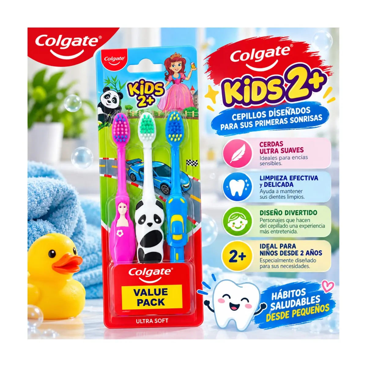 Cepillos dentales infantiles Colgate Kids 2+ Ultra Soft (3 U) - Thumbnail 4