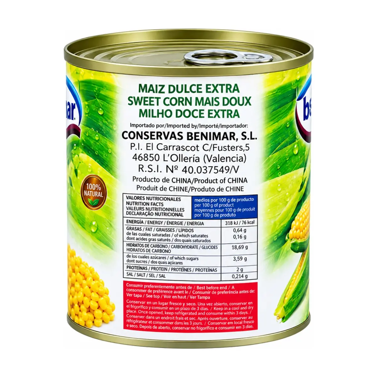 Maíz dulce extra Benimar (340 g / 11.9 oz) - Thumbnail 3