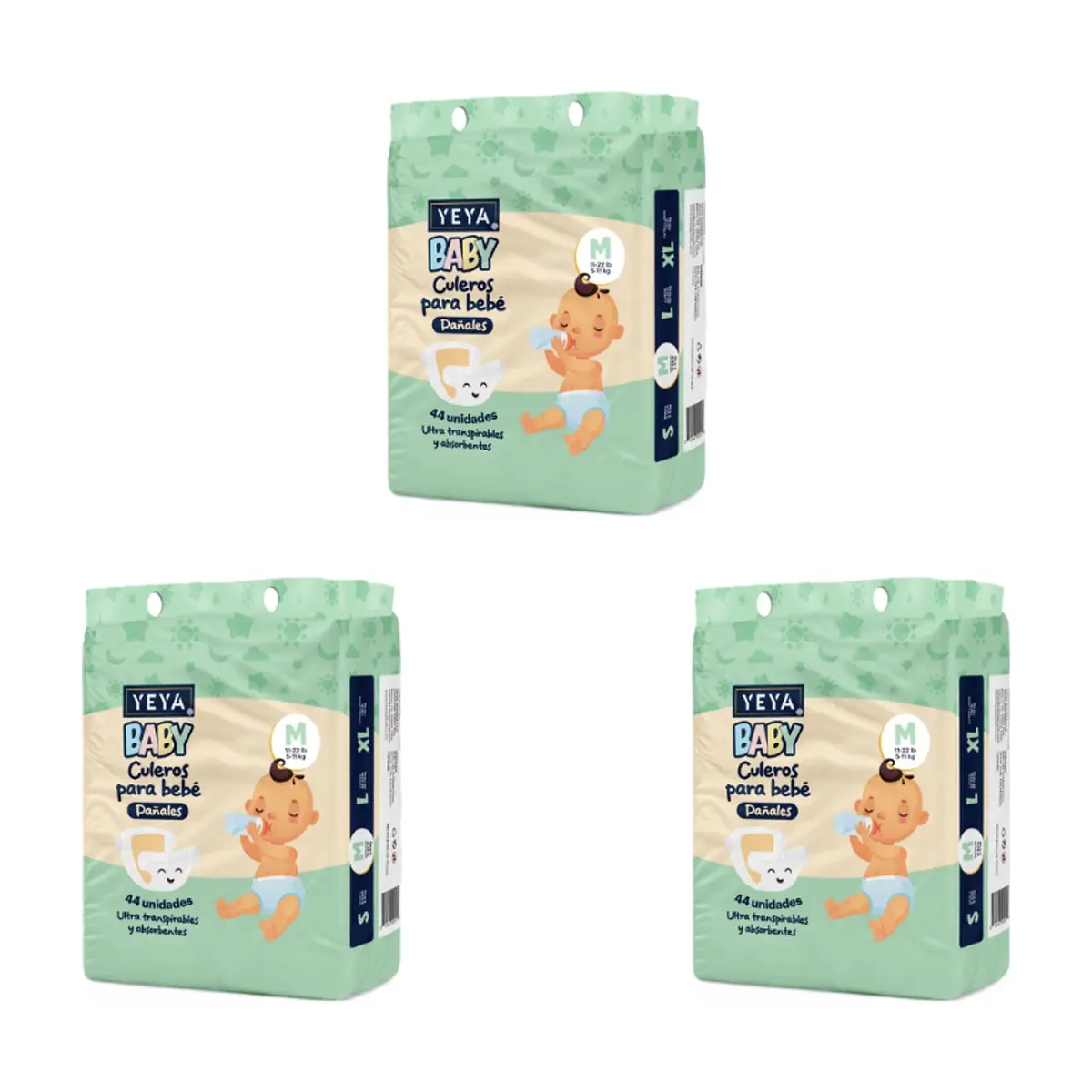 Pañales desechables para bebé talla M YEYA (3 x 44 U)