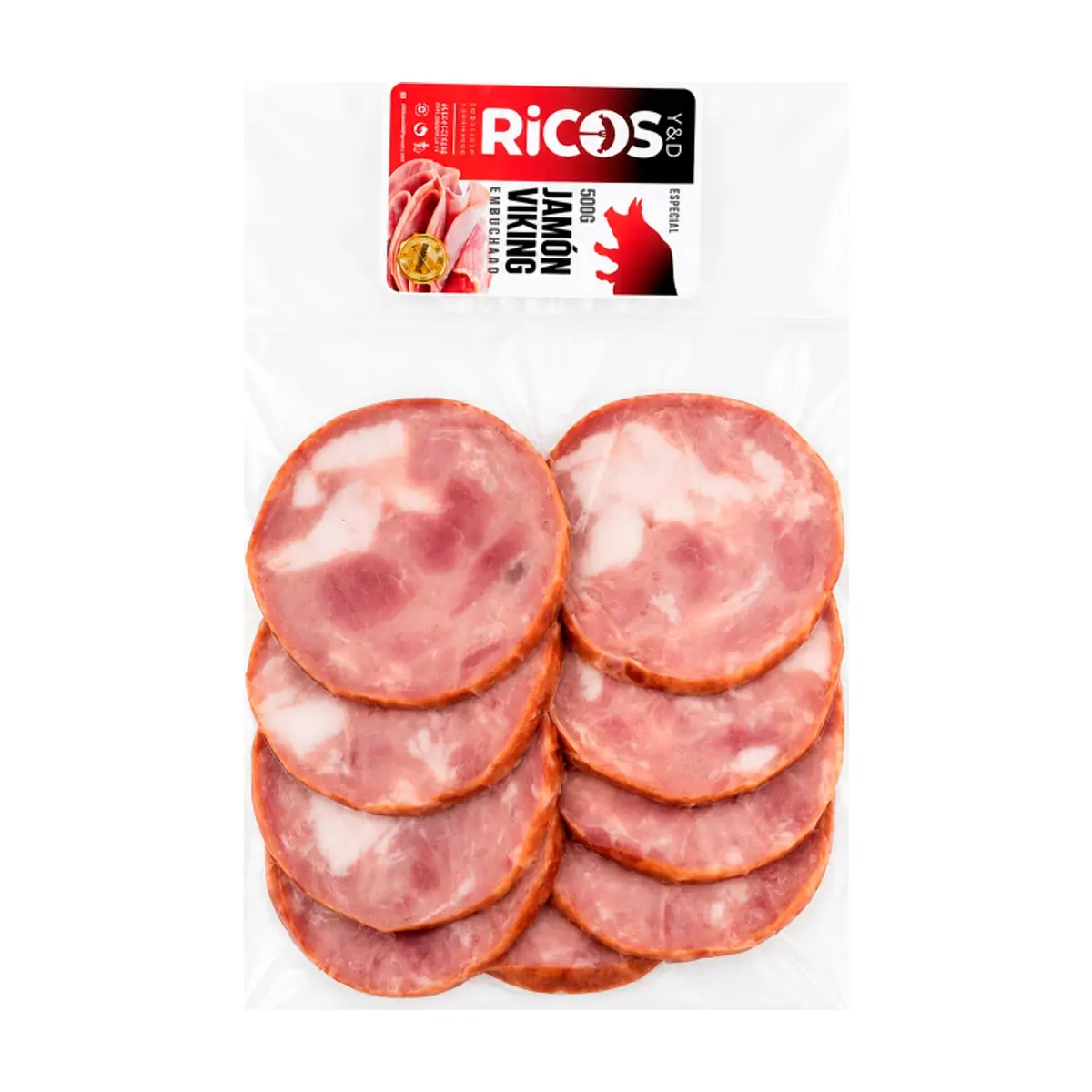 Jamón viking especial embuchado lasqueado Tradicional Y&D Ricos (500 g / 1.1 lb)