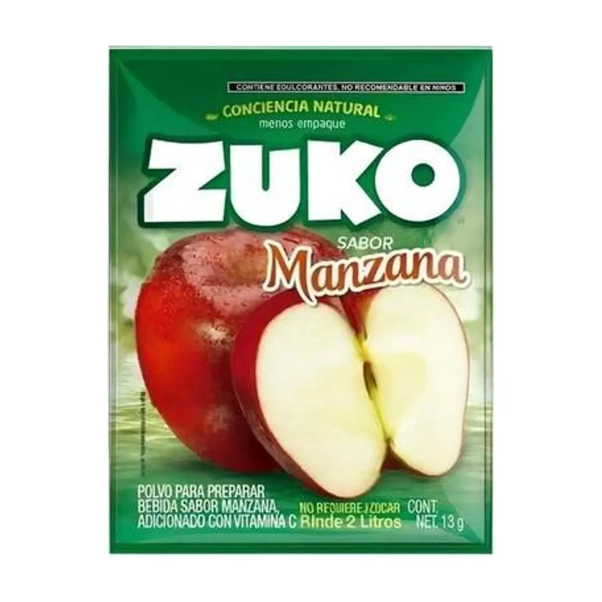 Refresco en Polvo de 2 Litros Sabor Manzana (8x13g) ZUKO